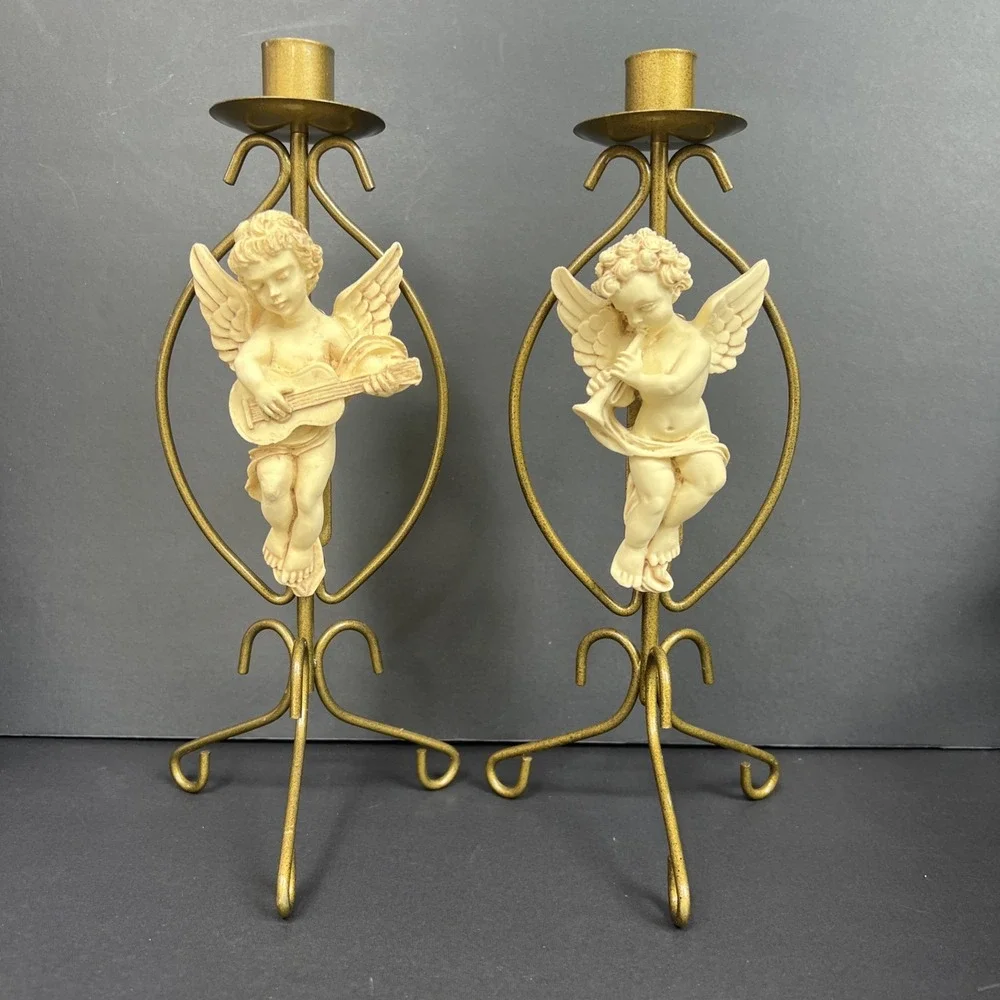 Vintage 1995 House of Lloyd Cherub Taper Candle Holders Set New Open Box